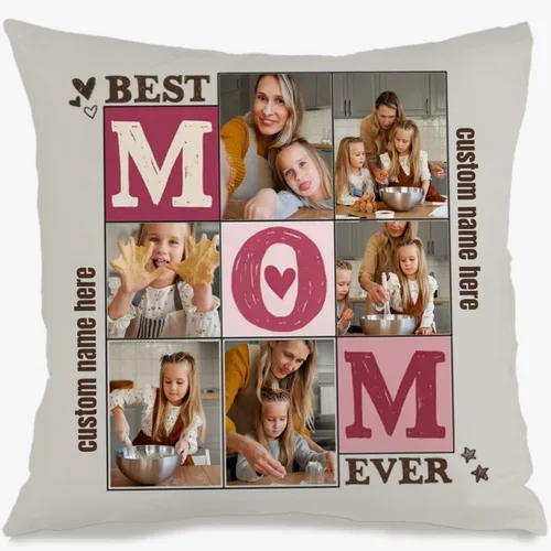 Custom 6 Photo Throw Pillow Cover with Text for Mom, Cozy Cushion Ideal as a Thoughtful Gift for Family Mother’s Day Holidays or Special Occasions 6
