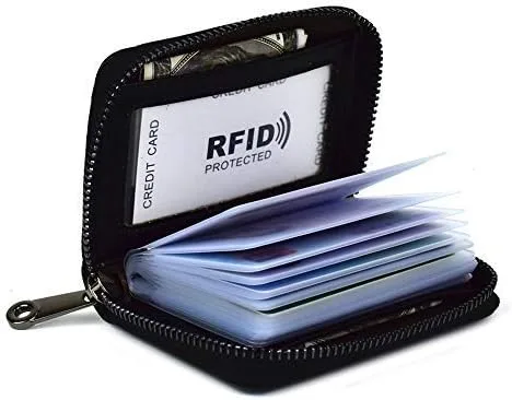 Lacheln Portatarjetas para mujeres y hombres, carteras pequeñas RFID, estuche para tarjetas de crédito, organizadores de dinero, Negro, 20 ranuras,
