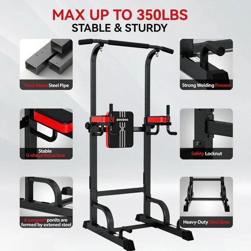 Miniatura 3 de Pooboo Power Tower Dip Station Pull Up Bar for Fitness Home Gym Workout,450 Pounds Multi-Function Adjustable Height Fitness Strength Training