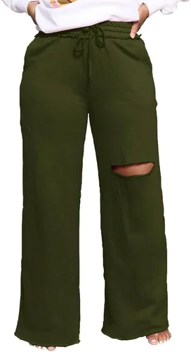 Miniatura 4 de PINSV Pantalones de pierna ancha para mujer, con cordón, holgados, casuales