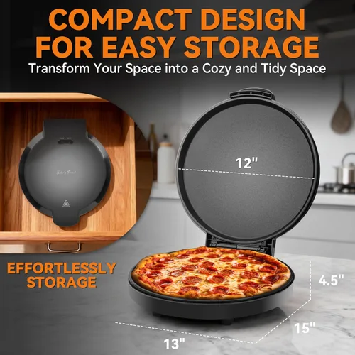 Miniatura 6 de Baker's Friend Máquina eléctrica de pizza para encimera, máquina para hacer pizza de 12 pulgadas para el hogar, máquina de quesadillas, placas