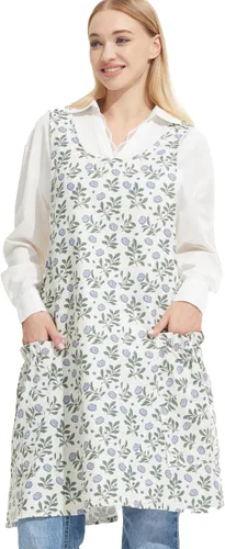 Miniatura 34 de Delantales ajustables con espalda cruzada para mujer con bolsillos de algodón y lino para cocinar y hornear