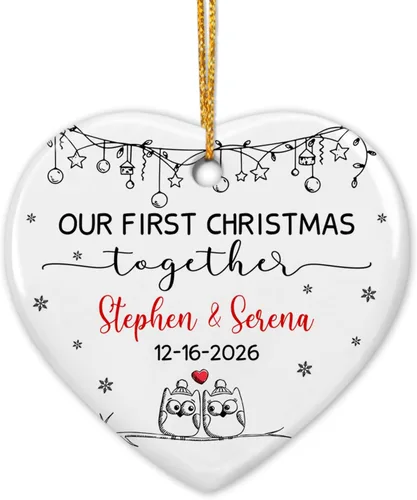 Miniatura 7 de Adorno de cerámica personalizado para la primera Navidad, nombres personalizados para parejas, regalo de primer adorno de Navidad para recién