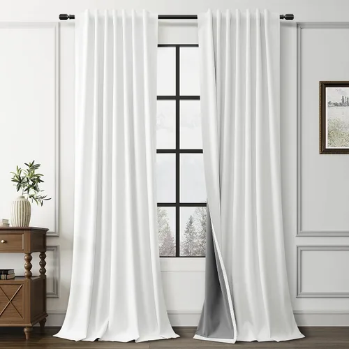 Miniatura 22 de Guken Cortinas opacas de lino, 2 paneles rústicos, elegantes, 100% opacas, con aislamiento térmico, banda de ganchos y trabilla trasera, 52 x 84