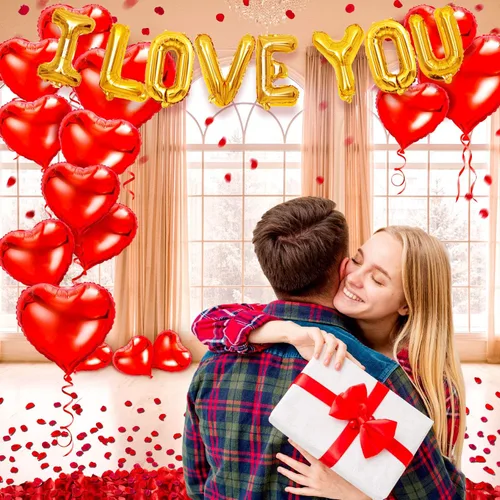 Miniatura 3 de kortes Kit de globos y globos de corazón con pétalos de rosa, decoraciones del día de San Valentín para fiesta