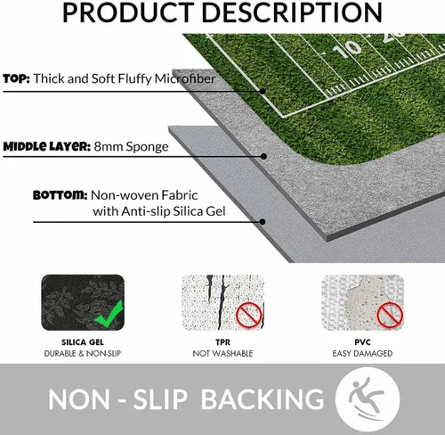 Miniatura 6 de Tapete de baño de campo de fútbol americano para baño, césped verde, tapete deportivo popular, tapete de baño antideslizante con parte trasera