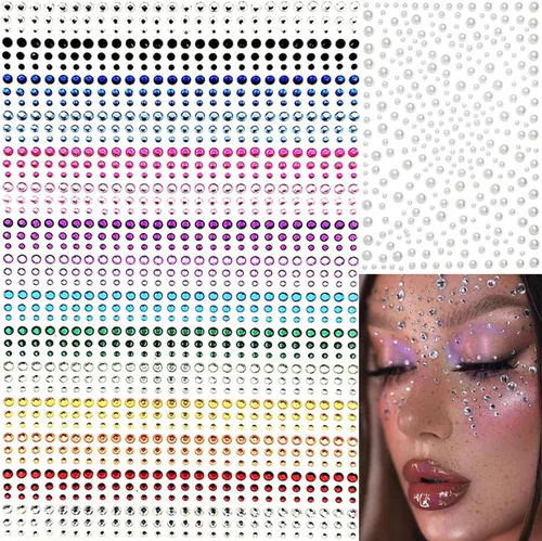 1450 calcomanías autoadhesivas de diamantes de imitación para maquillaje, gemas de cara y ojos, perlas blancas, calcomanías para la cara, para