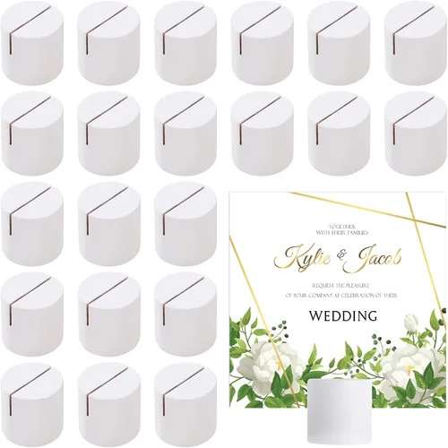 Miniatura 7 de Affrolling 12 soportes dorados para tarjetas de lugar, de madera, para números, mini soporte de mesa cilíndrica a granel para tarjetas