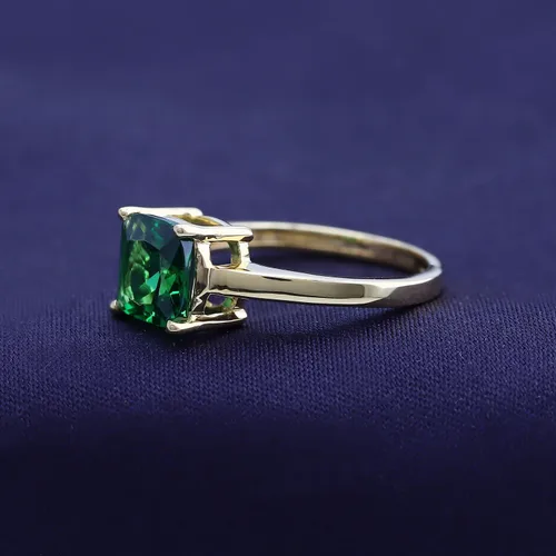Miniatura 3 de AFFY Anillo de compromiso solitario de esmeralda verde simulada de corte cojín de 0.276 in para mujer, en oro de 14 quilates sobre plata esterlina