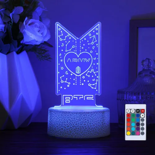 Bangtan Boys Luz Nocturna LED y 16 Colores Luz Nocturna Táctil Ajustable Decoración de Dormitorio para Regalos de Fanáticos Army Tacto de 7 colores