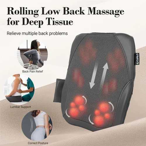 Miniatura 4 de CuPiLo Masajeador de espalda HSA elegible por la FSA para aliviar el dolor de tejido profundo, masajeador Shiatsu 4D de espalda baja con calor