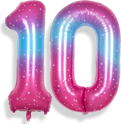 Miniatura 7 de Globo de número 0 de 40 pulgadas para niño o niña grande estrellado 0-9, globo de Mylar grande del número 0, globos de feliz cumpleaños 0