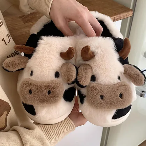 Miniatura 7 de Reedcore Pantuflas de vaca para mujer, pantuflas de vaca para niñas, pantuflas de algodón de felpa mullida para el hogar, para interiores