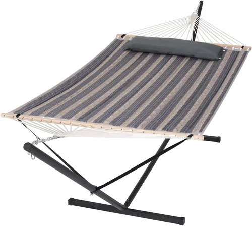 Miniatura 19 de SUNCREAT Hammocks Hamaca doble extragrande con soporte de 12 pies, capacidad de 475 libras, hamaca portátil al aire libre con barra separadora
