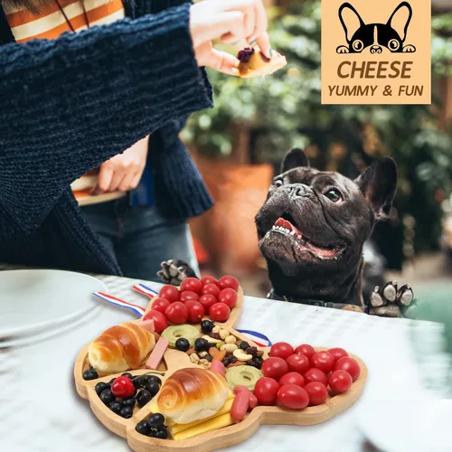 Miniatura 5 de Tabla de Queso Bulldog Francés, 12 pulgadas Tableros de Charcutería Frenchie Extra Grande de Bambú Bandeja Divertida para Servir Plato de Aperitivos