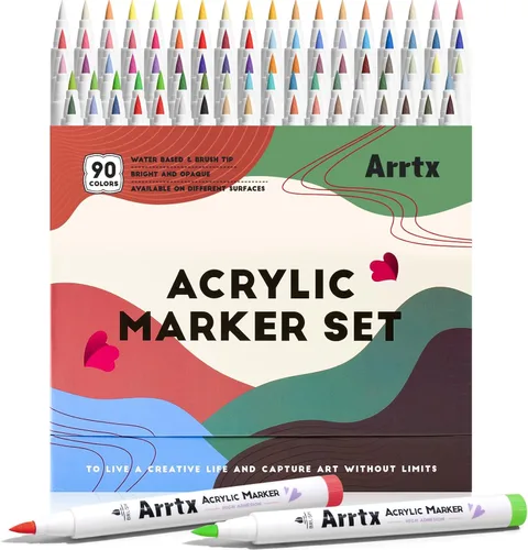 Miniatura 14 de Marcadores acrílicos Arrtx 30A, marcadores de pintura acrílica con punta de pincel para pintura en roca, madera, cerámica, vidrio, lienzo, metal