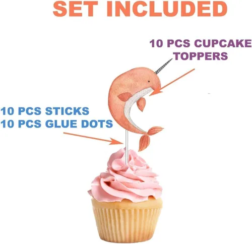 Miniatura 3 de Decoración para cupcakes de ballena, 10 piezas, decoraciones de fiesta de cumpleaños bajo el mar para niños, suministros náuticos de baby shower