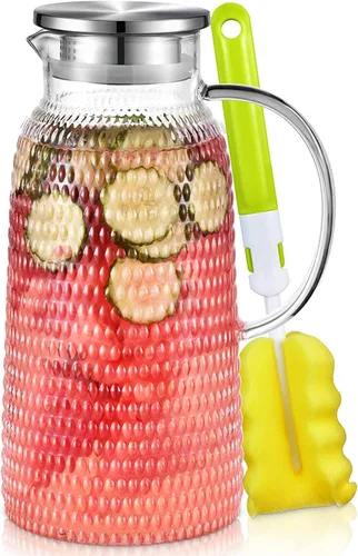 Miniatura 13 de Aofmee Jarra de vidrio con tapa y asa, jarra de agua de vidrio con tapa, jarra de té helado, jarra de borosilicato para bebidas frías o calientes