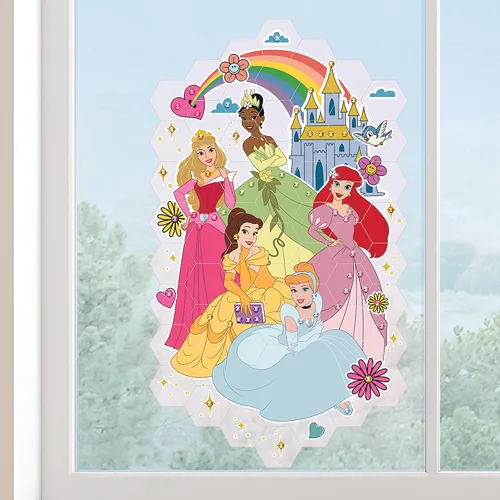 Miniatura 2 de Make It Real Disney: Mosaico de arte de ventana – Princesa Disney – 70 piezas, rompecabezas reutilizables para ventana, crea una imagen de 9.5 x