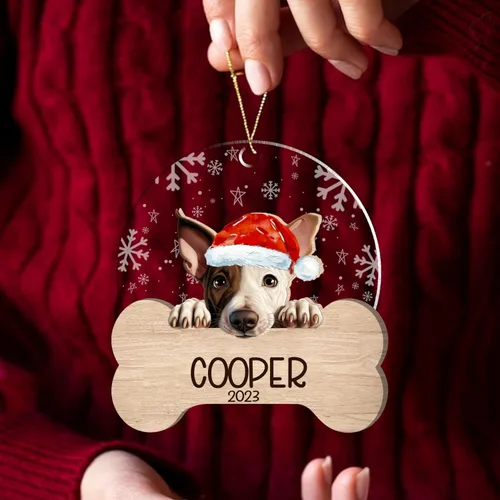 Miniatura 102 de Nazenti American Pit Bull Terrier Adorno de Navidad, adorno de perro fotográfico, adorno de perro personalizado, adornos de fotos de madera