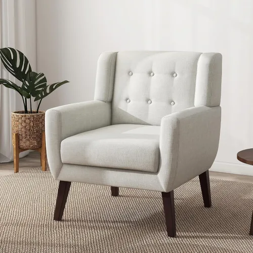 Miniatura 3 de Silla decorativa de piel sintética, moderna silla tapizada para sala de estar, cómodos asientos individuales con botones, asiento de lectura Negro