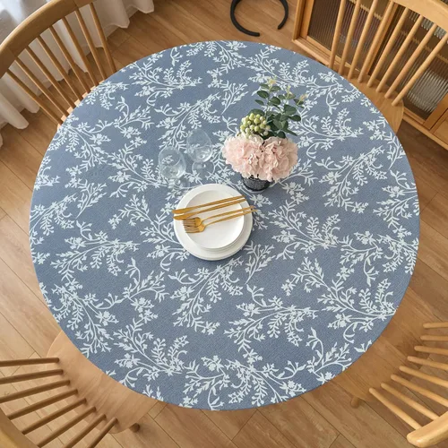 Miniatura 15 de LIBERECOO - Mantel redondo ajustado de vinilo con reverso de franela, borde elástico, impermeable, resistente a las manchas y fácil de limpiar