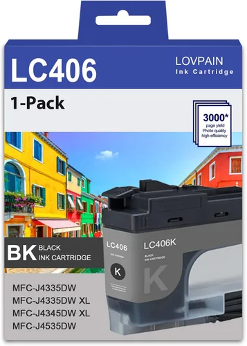 LC406BK LC406XL Cartucho de tinta negra de alto rendimiento (paquete de 1) – Cartucho de tinta negra compatible con Lvan LC406XL para impresora