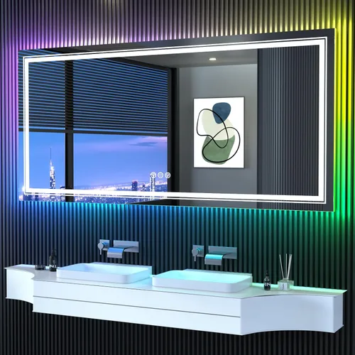 Miniatura 42 de Snowdool Espejo LED de baño, 32 x 32 pulgadas con luz frontal y retroiluminada, antivaho, espejo de tocador de baño para pared, función de memoria