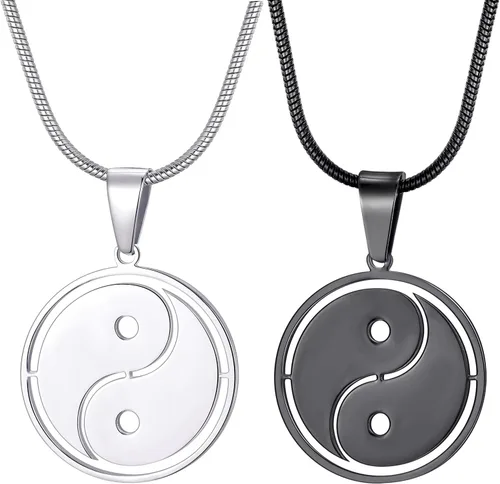 Miniatura 2 de MOO&LEE Yin Yang - Collar con colgante para hombres y mujeres, cadena de serpiente de acero inoxidable de 22 pulgadas, collar BFF para 2, Acero