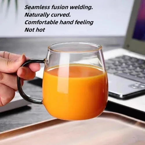 Miniatura 3 de Taza de Café de Vidrio de Borosilicato Transparente con Asa Negra, 450ml/16oz, Ideal para Café, Té, Cerveza y Bebidas – Taza de Vidrio Duradera