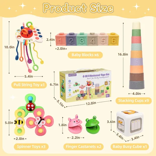 Miniatura 7 de Juguetes para bebés de 6 a 12 meses, juguetes Montessori 6 en 1 para niños pequeños de 1 a 3 años, juguete sensorial de cuerda sensorial para bebés