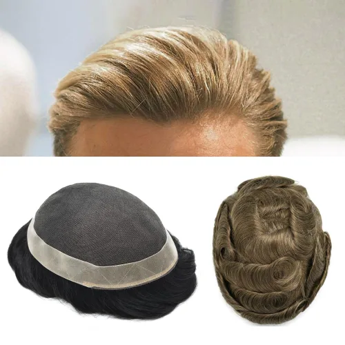Miniatura 24 de Toupee For Men Real Human Hair Soft Swiss Lace Mens Toupee Hair Replacement System For Men Hairpieces Protesis Capilar Para Hombre 6x8 Medium light