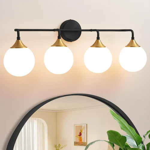 Miniatura 12 de Accesorios de Iluminación para Baño Negros, Iluminación Moderna de Tocador Sobre Espejo, Aplique de Pared Negro Mate Moderno de Mediados de Siglo