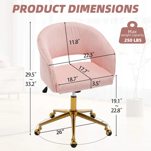 Miniatura 59 de ABET Silla de escritorio con ruedas, silla de oficina en casa de terciopelo, silla giratoria con base dorada, sillas acentuadas modernas tapizadas