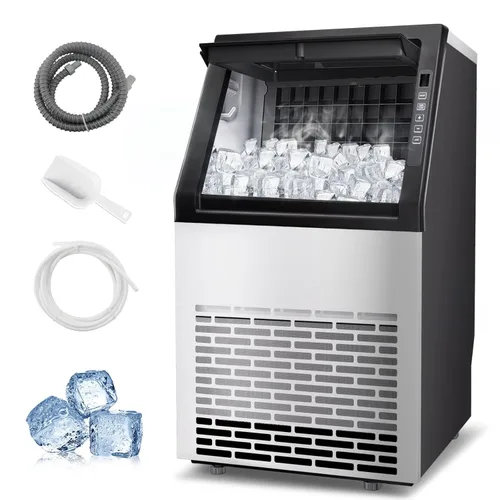 Miniatura 8 de DOGHLY Máquina comercial para hacer hielo, máquina de hielo de acero inoxidable de 100 libras/24 horas, capacidad de almacenamiento de hielo de 20