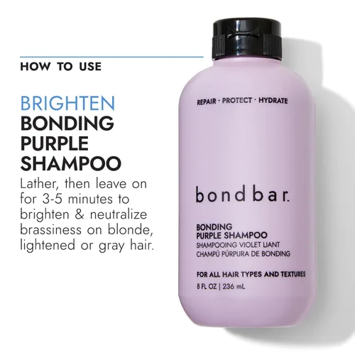 Bondbar Champú y acondicionador iluminador morado, cabello aclarado y gris, neutraliza el cobriz, repara, protege, hidrata, vegano, libre de