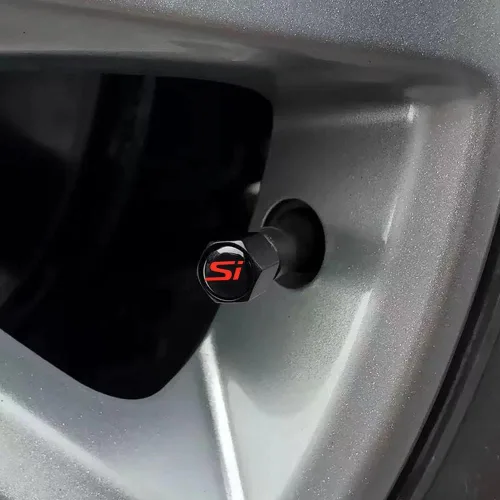 Miniatura 3 de 5 piezas de tapas de vástago de válvula de neumático de automóvil, llavero de automóvil estilo fibra de carbono con emblema Si para accesorios Civic