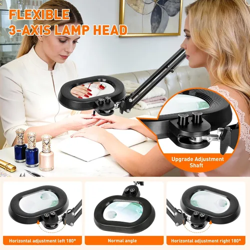 Miniatura 2 de 2,200 lúmenes, lupa grande 30X/12X con luz, lámpara de pie con cabezal giratorio de 3 ejes, lámpara MAG para esteticistas pestañas de uñas