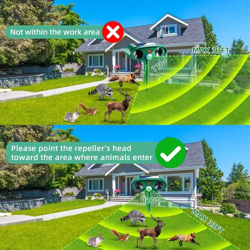 Miniatura 7 de Paquete de 2 repelentes solares ultrasónicos de animales para exteriores, repelente de ciervos Sonic Fortress Pro, resistente a la intemperie