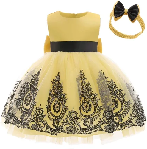 Miniatura 3 de CMMCHAAH - Vestidos de fiesta y concurso, con encaje y bordado, con lazo, tutú y diadema, para bebés y niñas, tallas 0-6T