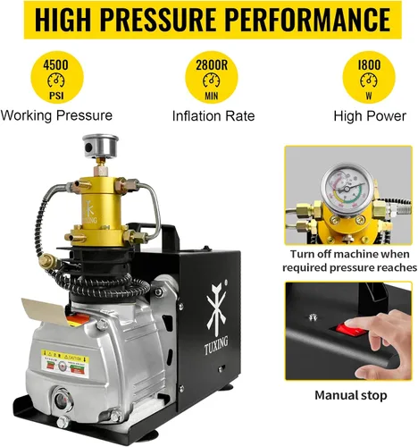 Miniatura 4 de TUXING Compresor de aire Pcp, compresor de buceo de 4500 psi/30 MPa/300 bar, compresor eléctrico de apagado manual con sistema de refrigeración dual