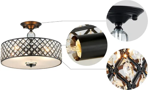 Miniatura 4 de Saint Mossi - Lámpara de araña de techo semiempotrada, moderna lámpara de techo de cristal K9 para comedor, sala de estar, dormitorio, 11 pulgadas