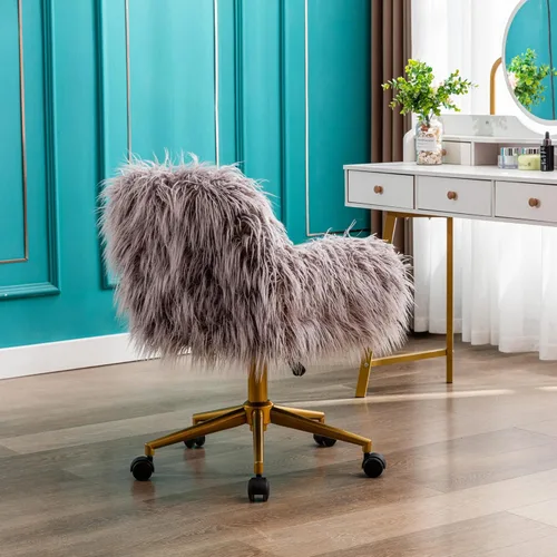 Miniatura 7 de KCC Silla de escritorio de oficina esponjosa, silla giratoria moderna de pelo sintético con ruedas, sillas de acento suaves, cómodas, elegantes