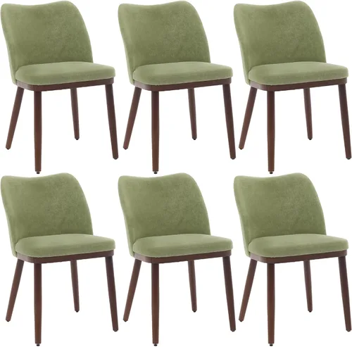 Miniatura 8 de Juego de 2 sillas de comedor, tapizadas de tela y patas de madera maciza, sillas de comedor modernas, asiento de cojines gruesos, fácil montaje