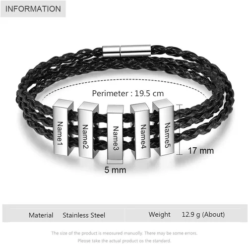 Miniatura 3 de Pulsera personalizada para hombre pulsera familiar con nombres grabados, colgante de plata para padre, marido, abuelo, regalo del día del padre