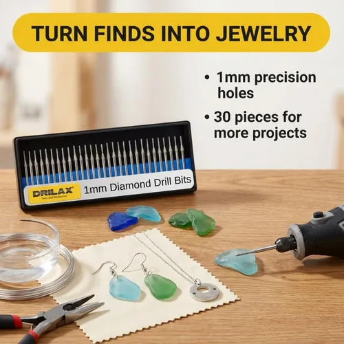 Miniatura 3 de Drilax Juego de 30 brocas de diamante de 0.039 pulgadas (0.039 in), vástago de 1/8 compatible con herramientas rotativas Dremel, brocas de diamante