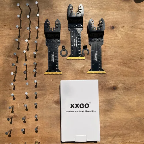 Miniatura 3 de XXGO 3 piezas extra larga corte de metal titanio oscilante multiherramienta hoja Lo mejor para cortar clavos de metal de plástico de madera en un