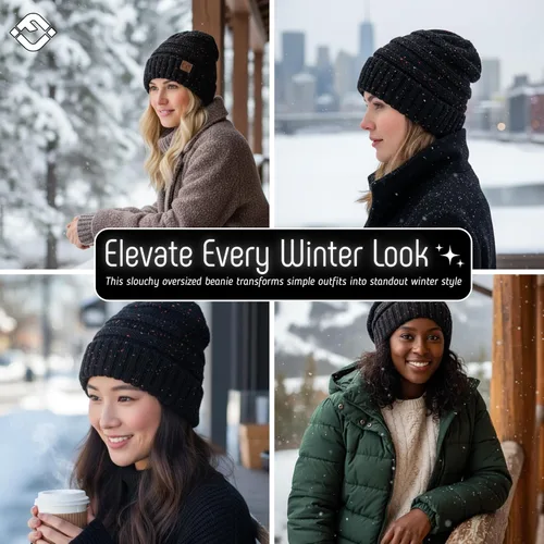 Miniatura 303 de Funky Junque Gorro de moda de punto trenzado de talla extragrande, grueso, abrigado, suave y holgado