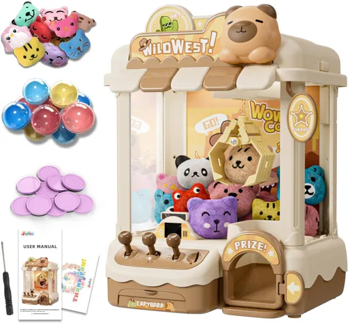 Capybara - Máquina de garras para niños, con juguetes de peluche y cápsulas, 3 controles estilo moneda, luces y música, regalo para edades de 3 años