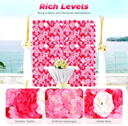 Miniatura 2 de Juego de paneles de pared de flores de seda artificial, telón de fondo de fiesta de boda, panel de pared floral de rosa de seda para ramo, Rosa